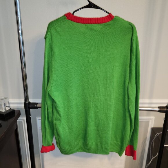 imagin8 Christmas Cat Sweater Cotton Blend Light Up Eyes Green & Black Size XL - Picture 3 of 7